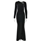 Elegant Slim Women Clothing Dress Diagonal Collar Long Sleeve Pleated Sexy Bright Silk Dress