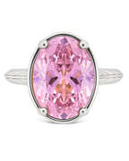 Sterling Silver Oval Cut Pink Sapphire CZ Cocktail Ring