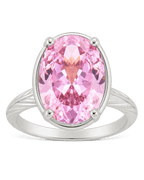 Sterling Silver Oval Cut Pink Sapphire CZ Cocktail Ring
